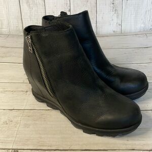 Sorel Black Leather Joan of Artic Wedge Bootie